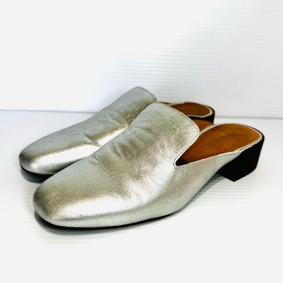 Madewell The Willa Silver Leather Mules Size 8 - Picture 2 of 13